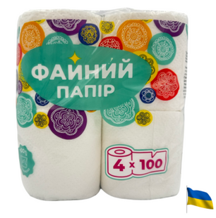 Файний папір папір туалетний целюлозний 2-шаровий 4 рулони 4820066563334-21953 фото